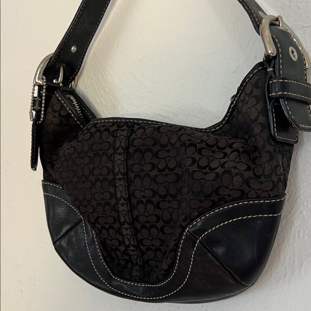 Coach Vintage Black Mini Hobo Soho Signature Canvas Shoulder Bag Y2K 90s Retro - Picture 6 of 15
